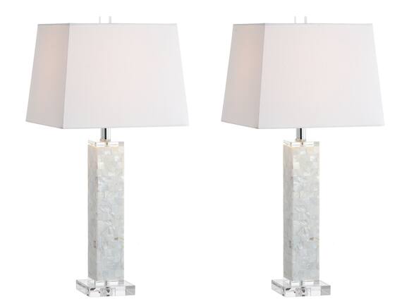 Front. Jonathan Y - Noelle 28.5" Seashell LED Table Lamp, White (Set of 2) - White.