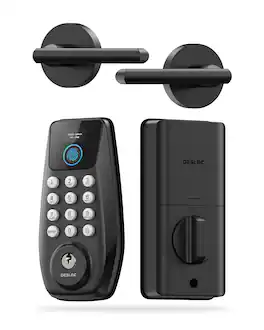 DESLOC - C110 Smart Door Lock with Visible Display and Fingerprint, Smart Keypad Deadbolt with Lever for Front Door - Black