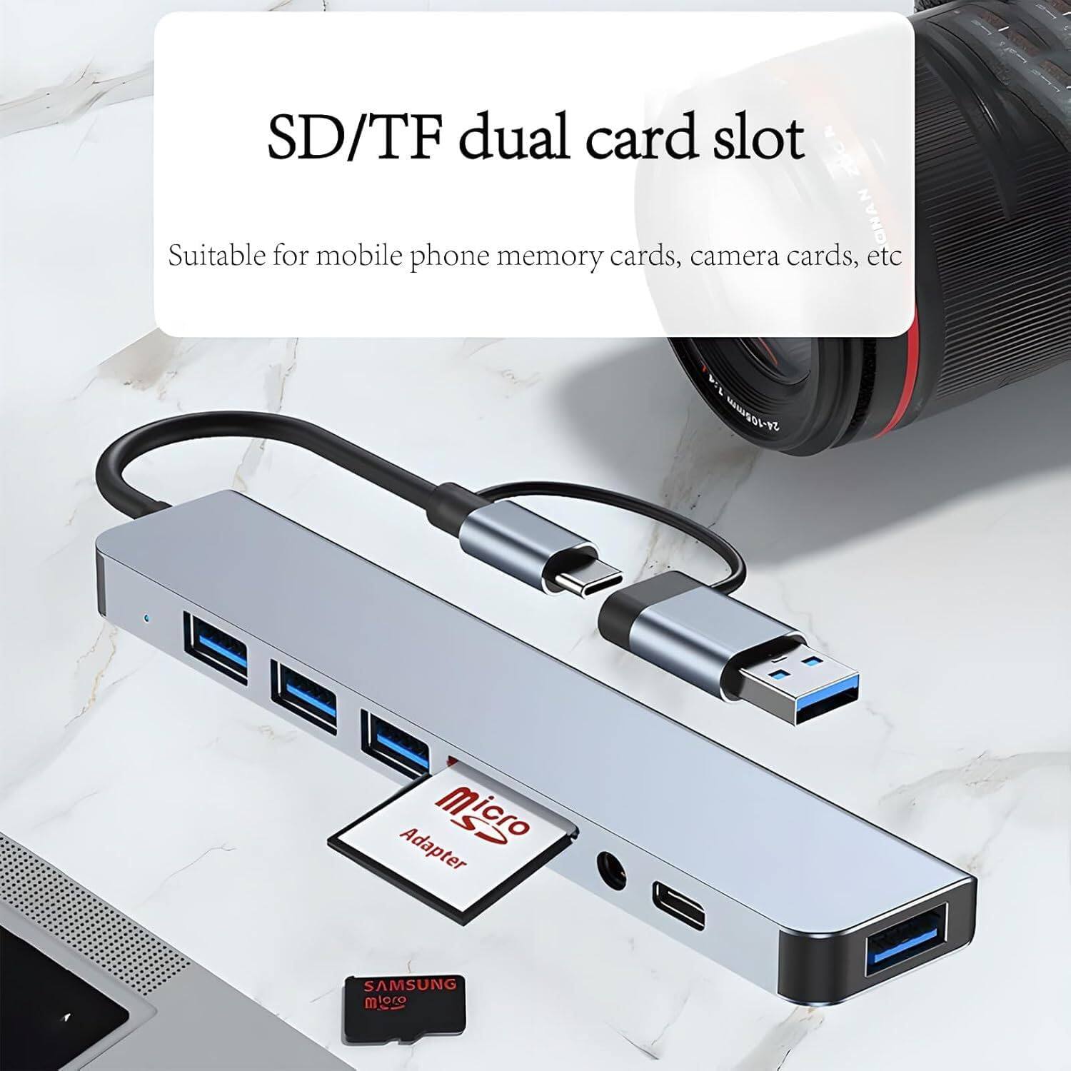 SD/TF dual card slot  
Suitable for mobile phone memory cards, camera cards, etc