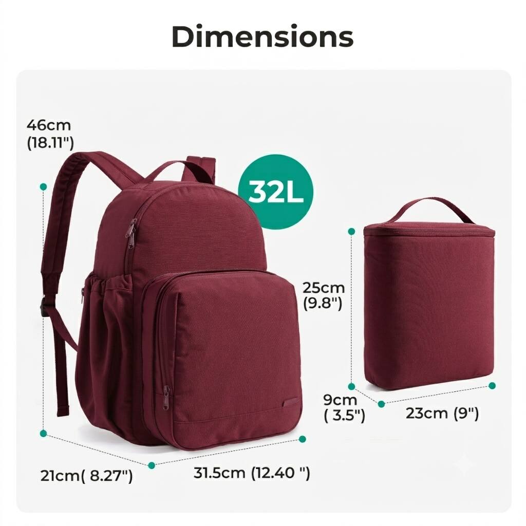 Dimensions: 46cm (18.11") x 32L x 25cm (9.8") x 9cm (3.5") x 23cm (9") x 21cm (8.27") x 31.5cm (12.40")