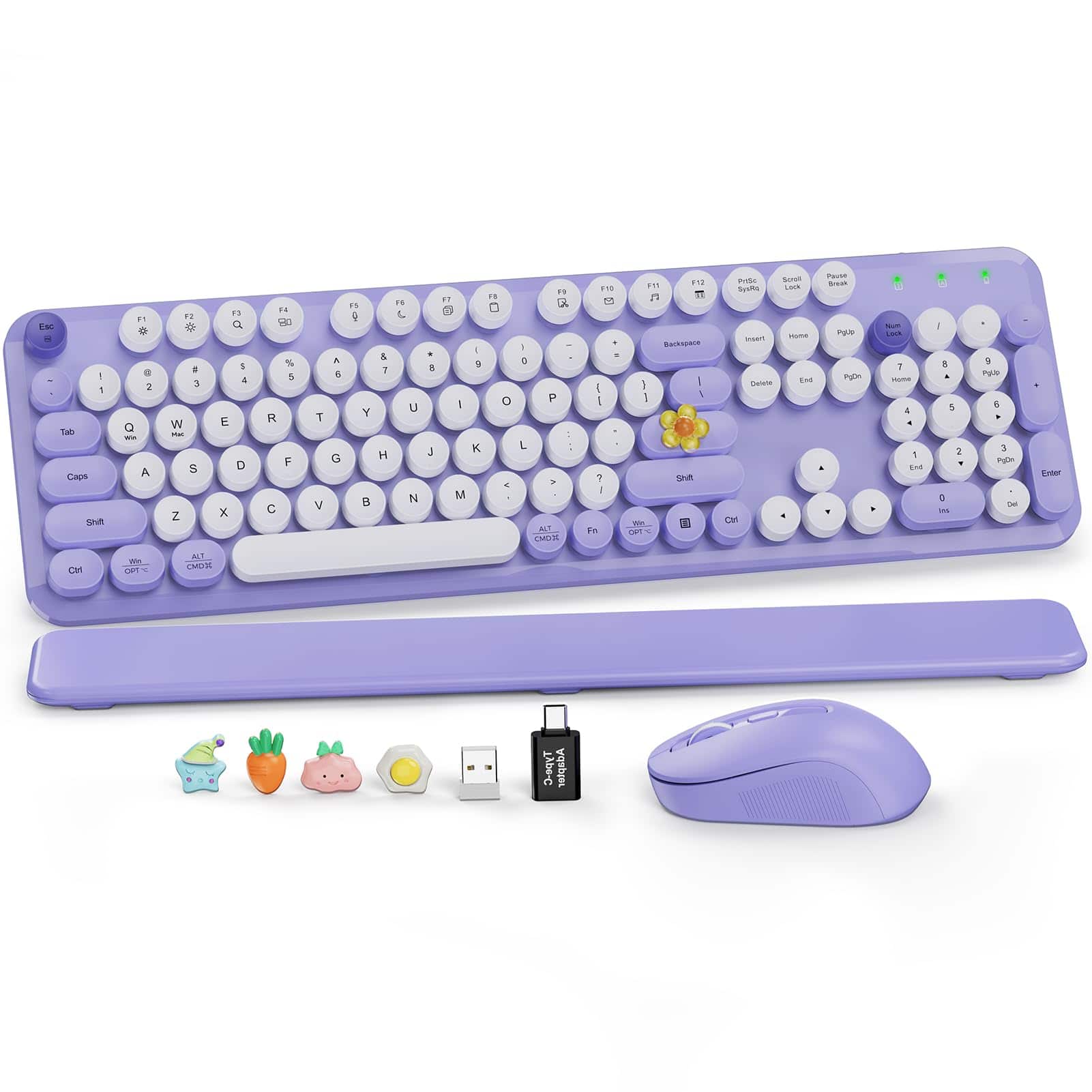 PRIMEPLUS - Wireless Keyboard & Mouse, Round Keycaps, Magnetic Wrist Rest, Retro Typewriter, 2.4G, Auto Sleep, Purple, Mac/Windows - Forgotten Purple price history on PriceWatchPro