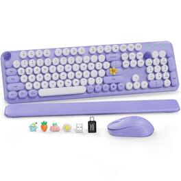 PRIMEPLUS - Wireless Keyboard & Mouse, Round Keycaps, Magnetic Wrist Rest, Retro Typewriter, 2.4G, Auto Sleep, Purple, Mac/Windows - Forgotten Purple