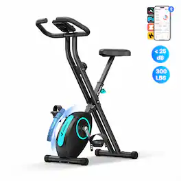 MERACH - Folding Magnetic Exercise Bike with LCD Display, Comfortable Seat, Space Saving, Cardio Training, 300 lbs - Blue