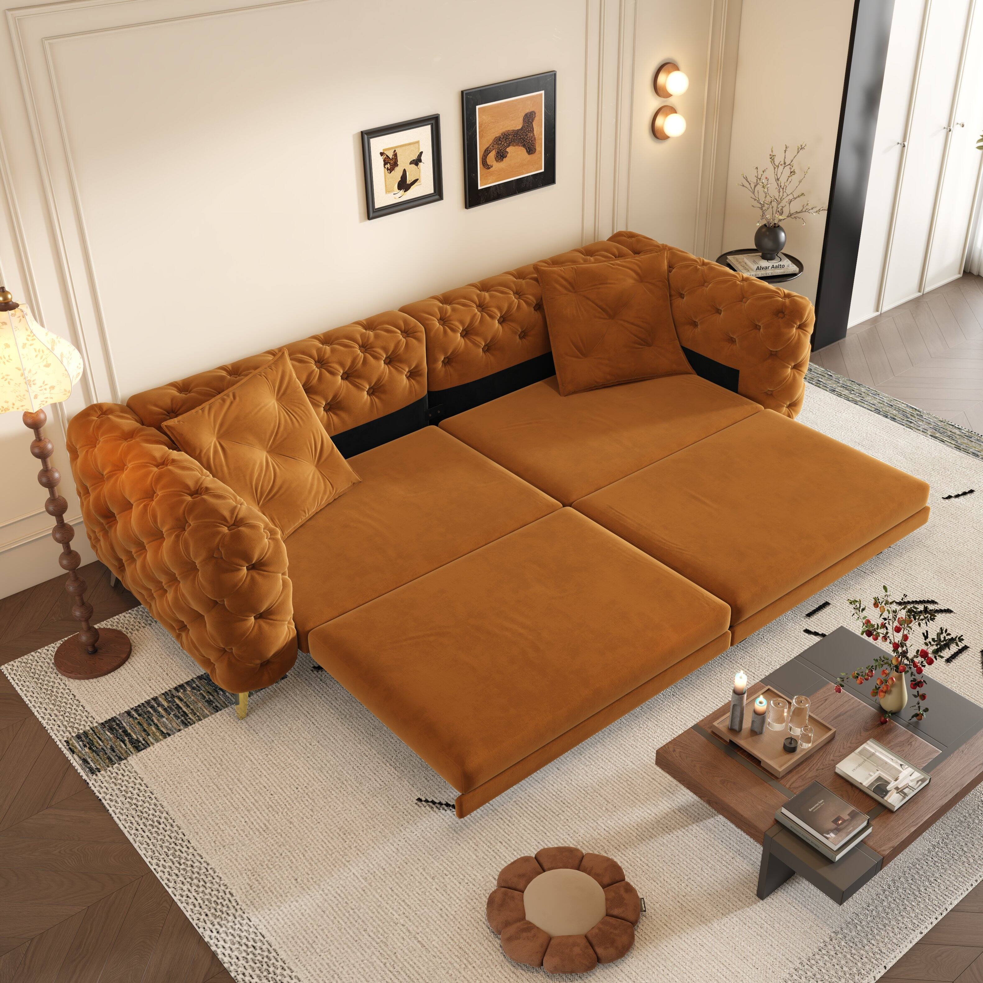 Alt View 4. Anysun - 97.7" 3-in-1 Convertible Sleeper Sofa - Deep Seat Pull Out Bed, Button Tufted Design, Includes Movable Ottoman - Orange.