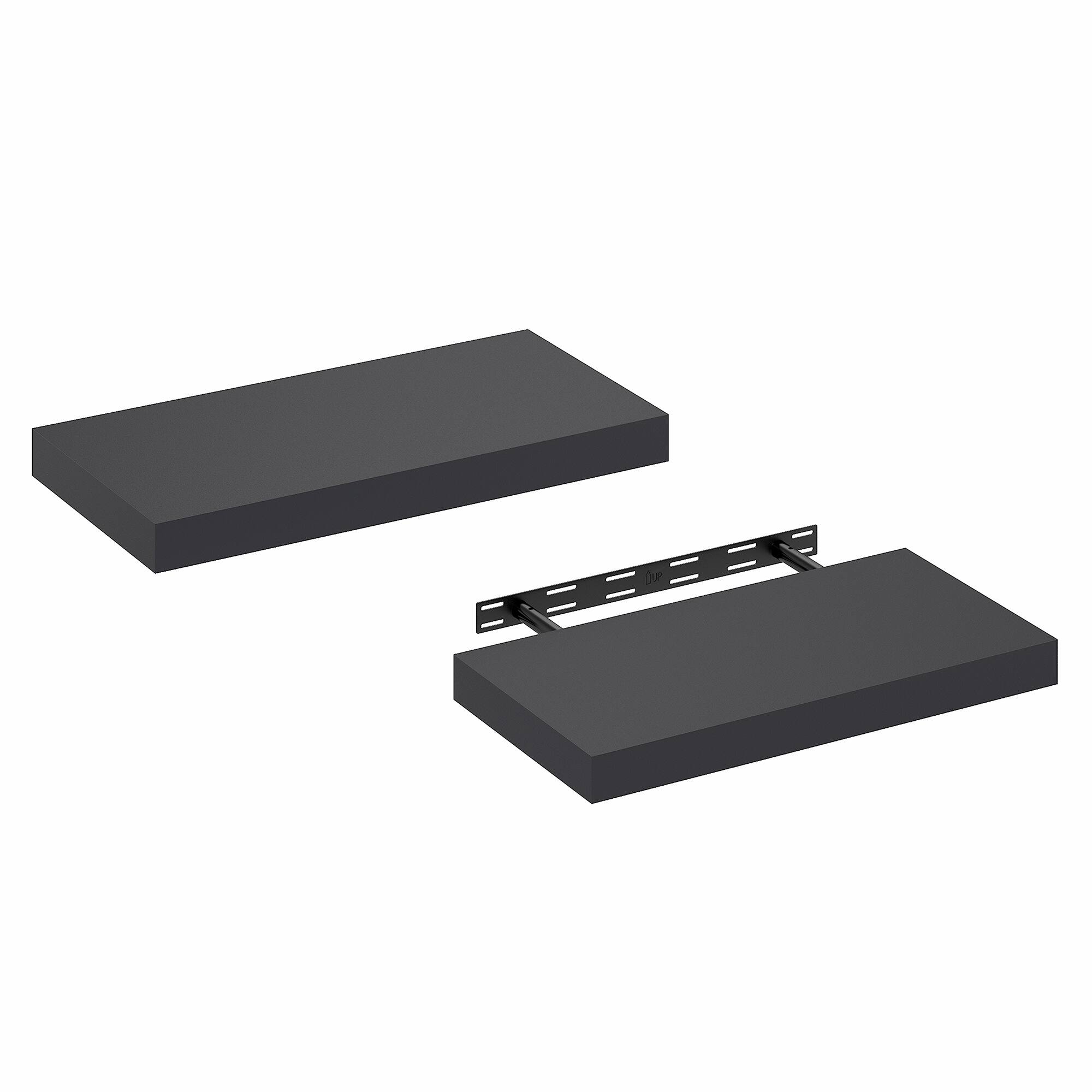Alt View 3. Furinno - TANNA Set of 2 Floating Shelves for Wall, 12 x 24 Wall Shelf, Wall Mounted Shelf with Invisible Bracket, 2-in Thick - Americano.