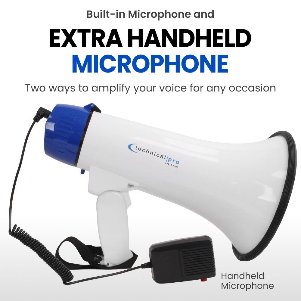 Built-in Microphone and EXTRA HANDHELD MICROPHONE  
Two ways to amplify your voice for any occasion  

technical pro 1018.com  

Handheld Microphone