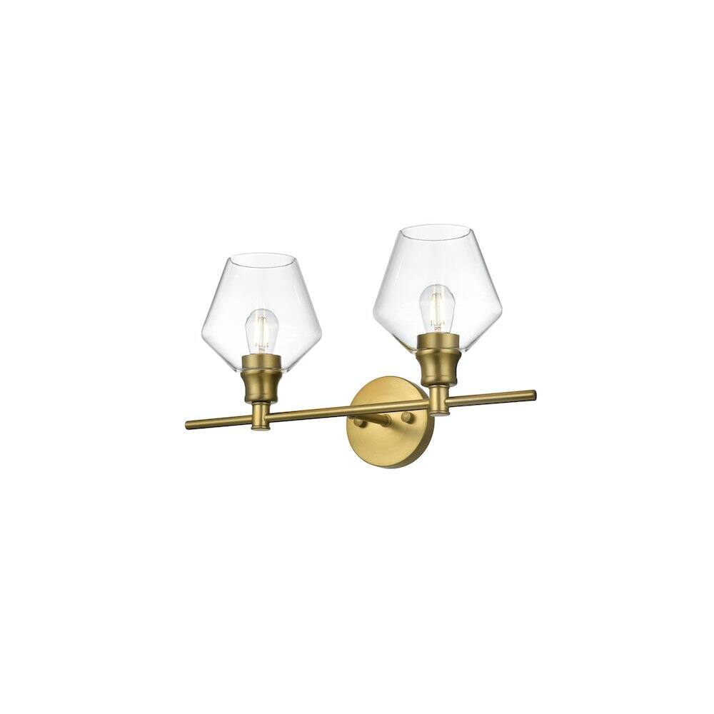 Left. Living District - Gene 2 Light Satin Gold and Clear Glass Wall Sconce - Satin Gold.