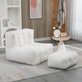 Trinkets Crazed - Fluffy Bean Bag Chair, Comfy Bean Bag Chairs, Super Soft Lazy Sofa Chair with Memory Foam and Ottoman - White