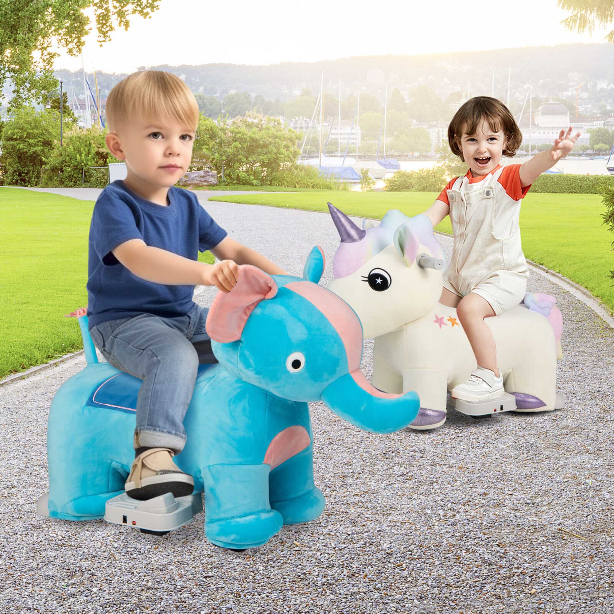 Alt View 2. Gymax - Gymax 6V Electric Animal Ride On Toy Unicorn Kids Plush Ride-on w/ Music & Handlebars - Beige.