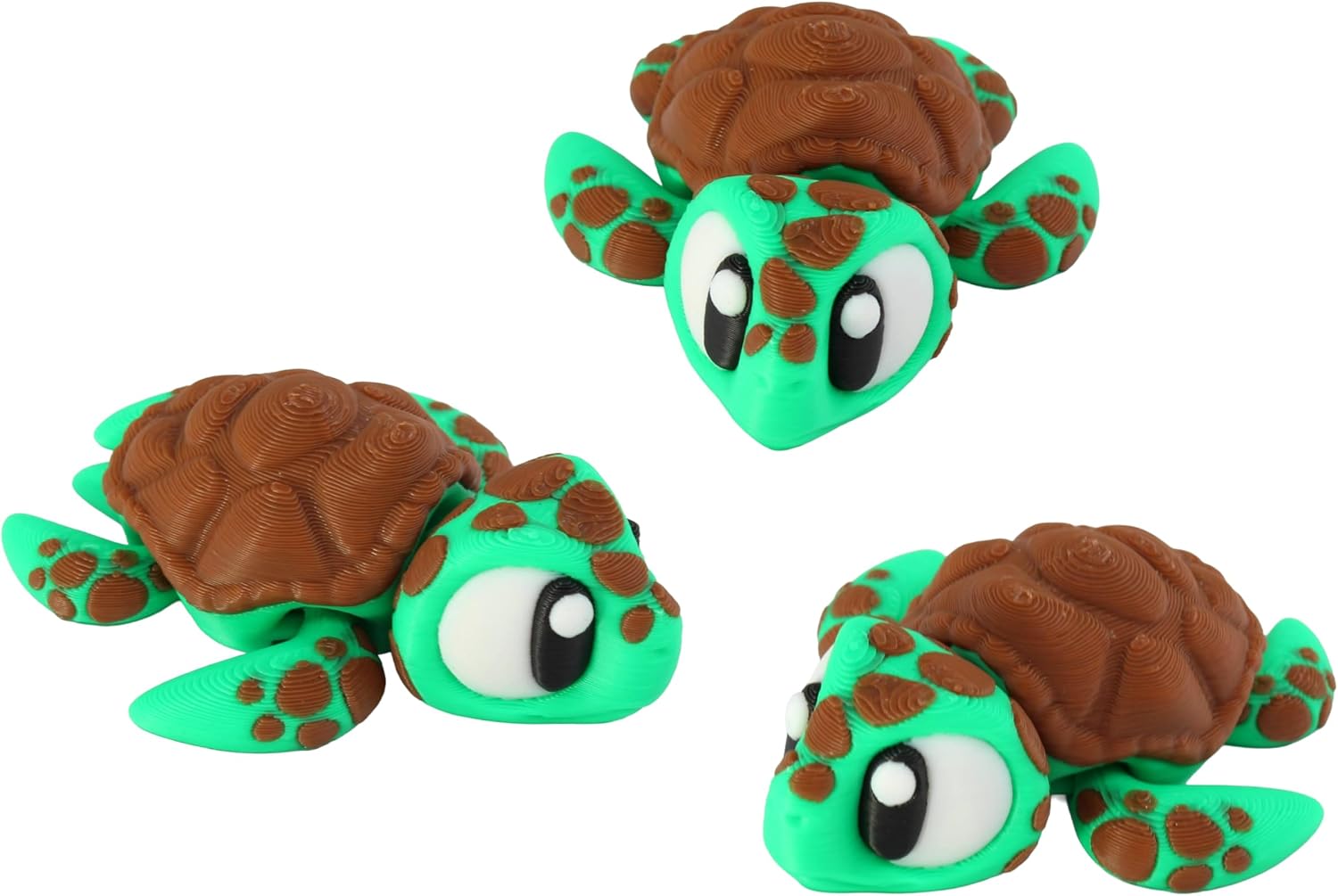 3D Printed Articulated Turtle Fidget Toy 3 Pack – Flexible Cute Animal Desk Decor, Adult Fidget Collectible by PowerTRC