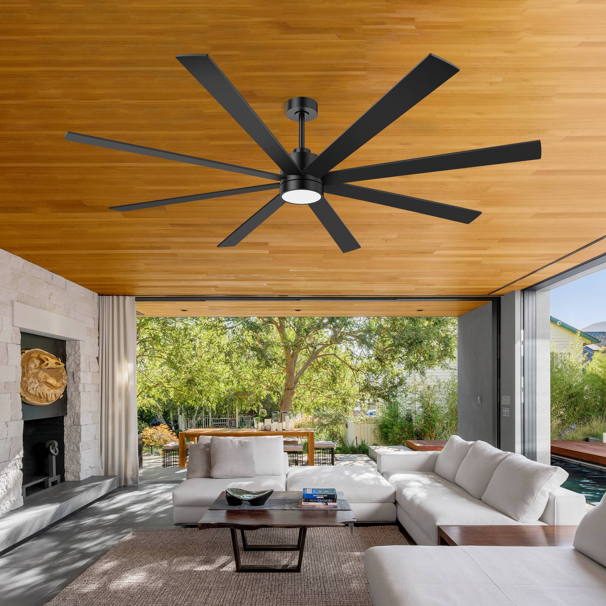 Alt View 1. Breezary - 72-Inch Modern LED Ceiling Fan, 8 Plywood Blades, Quiet DC Motor, 6 Speeds, Timer & Remote, 6"/12" Downrod - 72-inch Black Ceiling Fan.