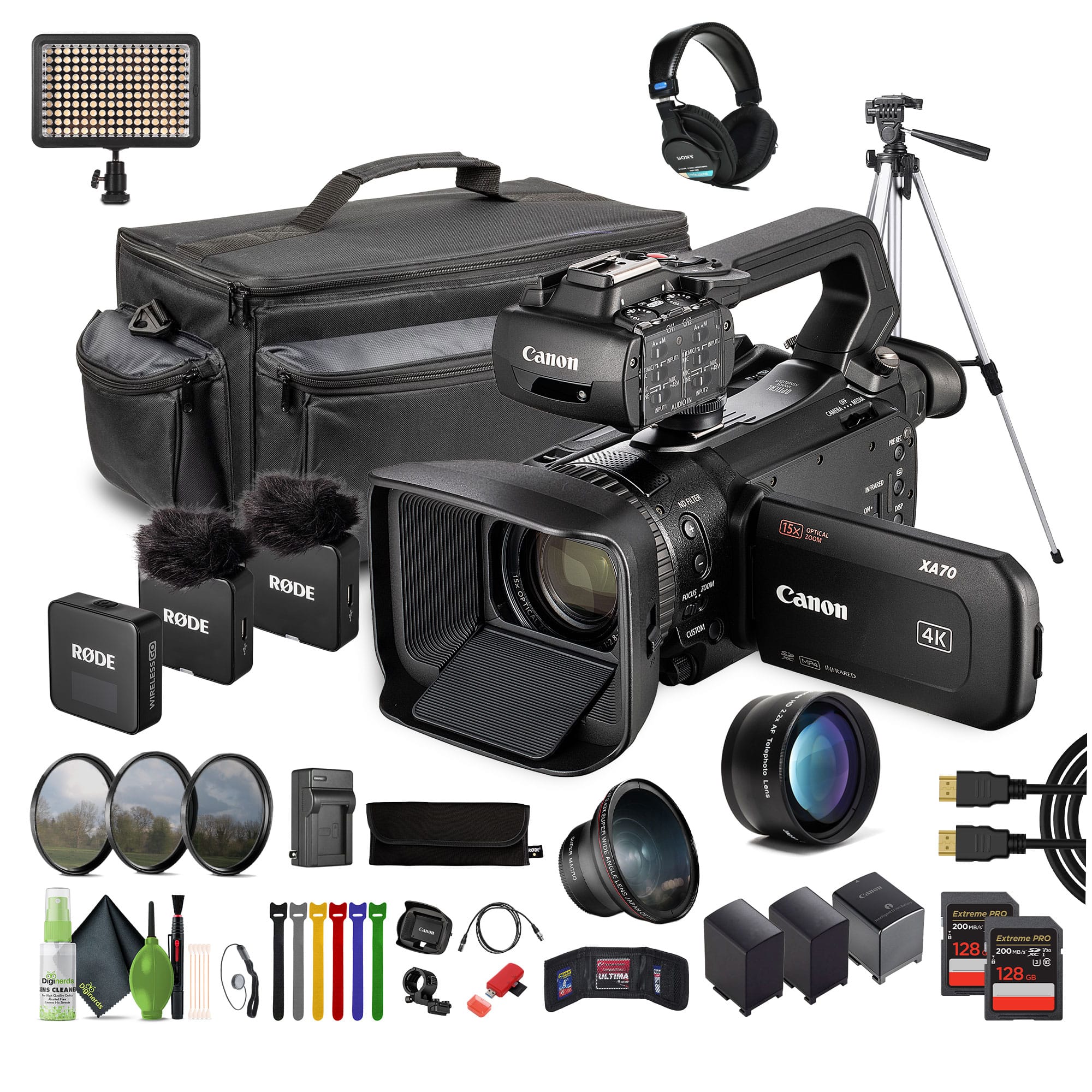 Canon - XA70 PAL 4K UHD / 25p Camcorder + 2x 128GB Memory Card + Headphones + More (International Model)