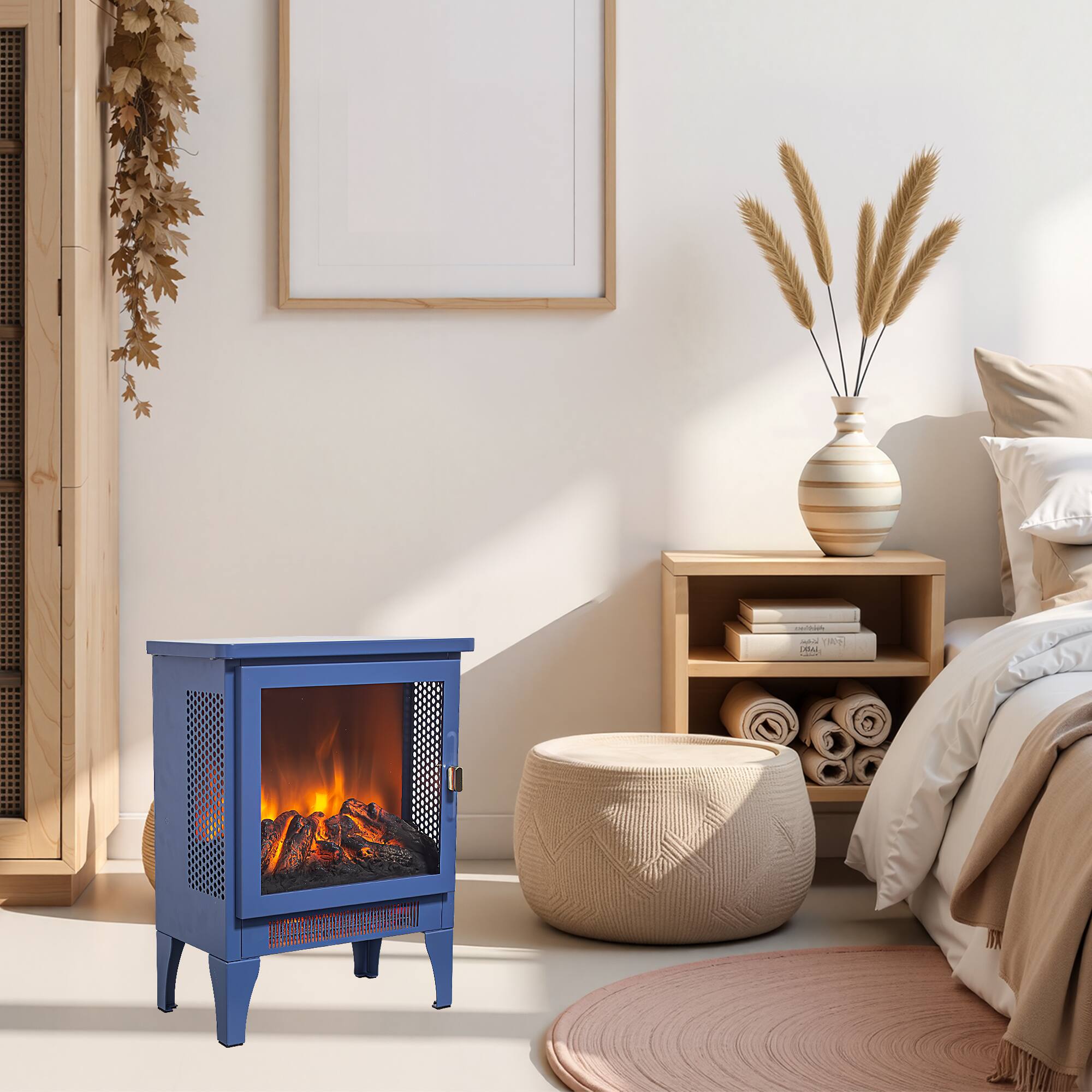 Alt View 7. Ecooso - 18 inch high Freestanding Electric Fireplace Stove Heater with 3D Flame Effect - Aqua Blue.