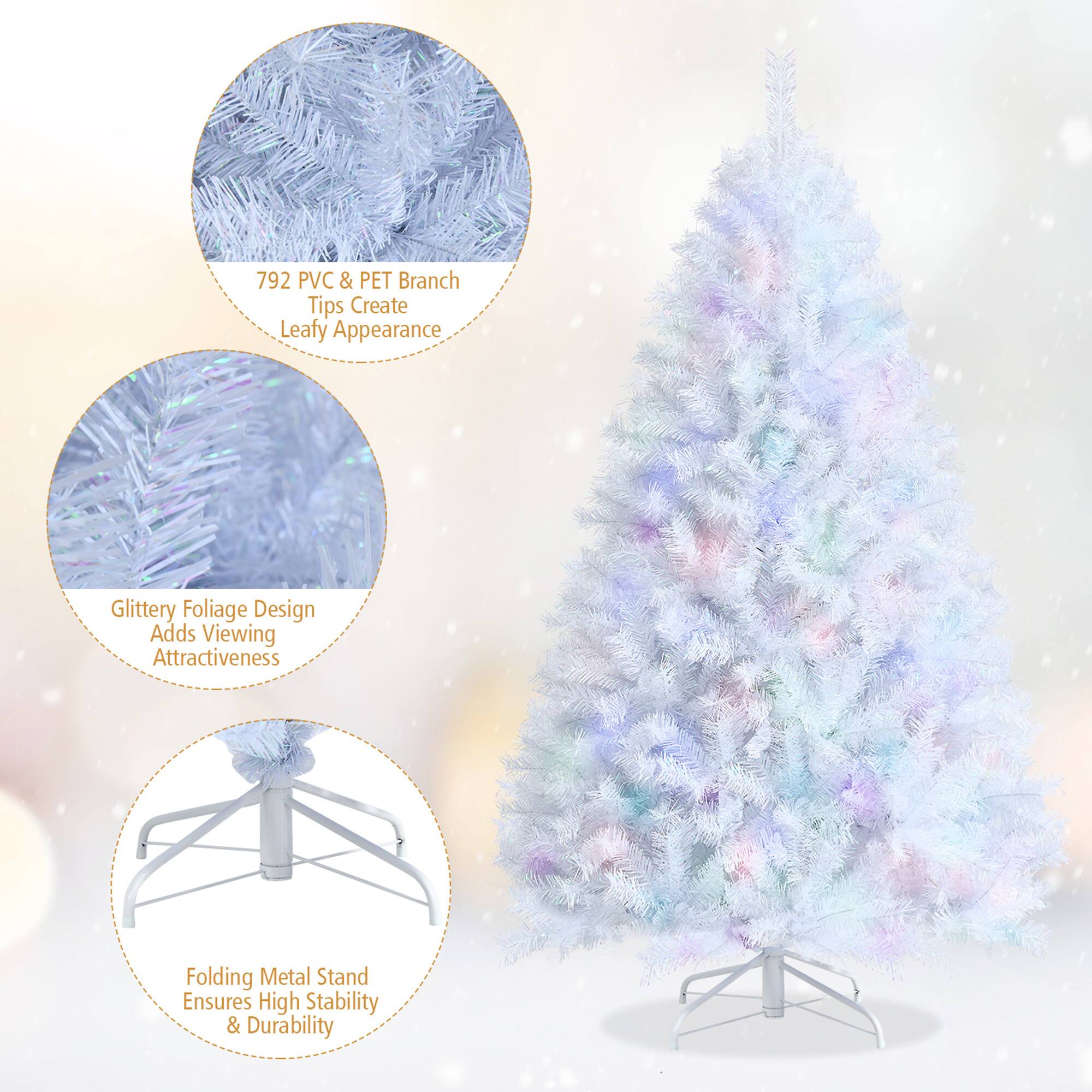 792 PVC & PET Branch Tips Create Leafy Appearance

Glittery Foliage Design Adds Viewing Attractiveness

Folding Metal Stand Ensures High Stability & Durability