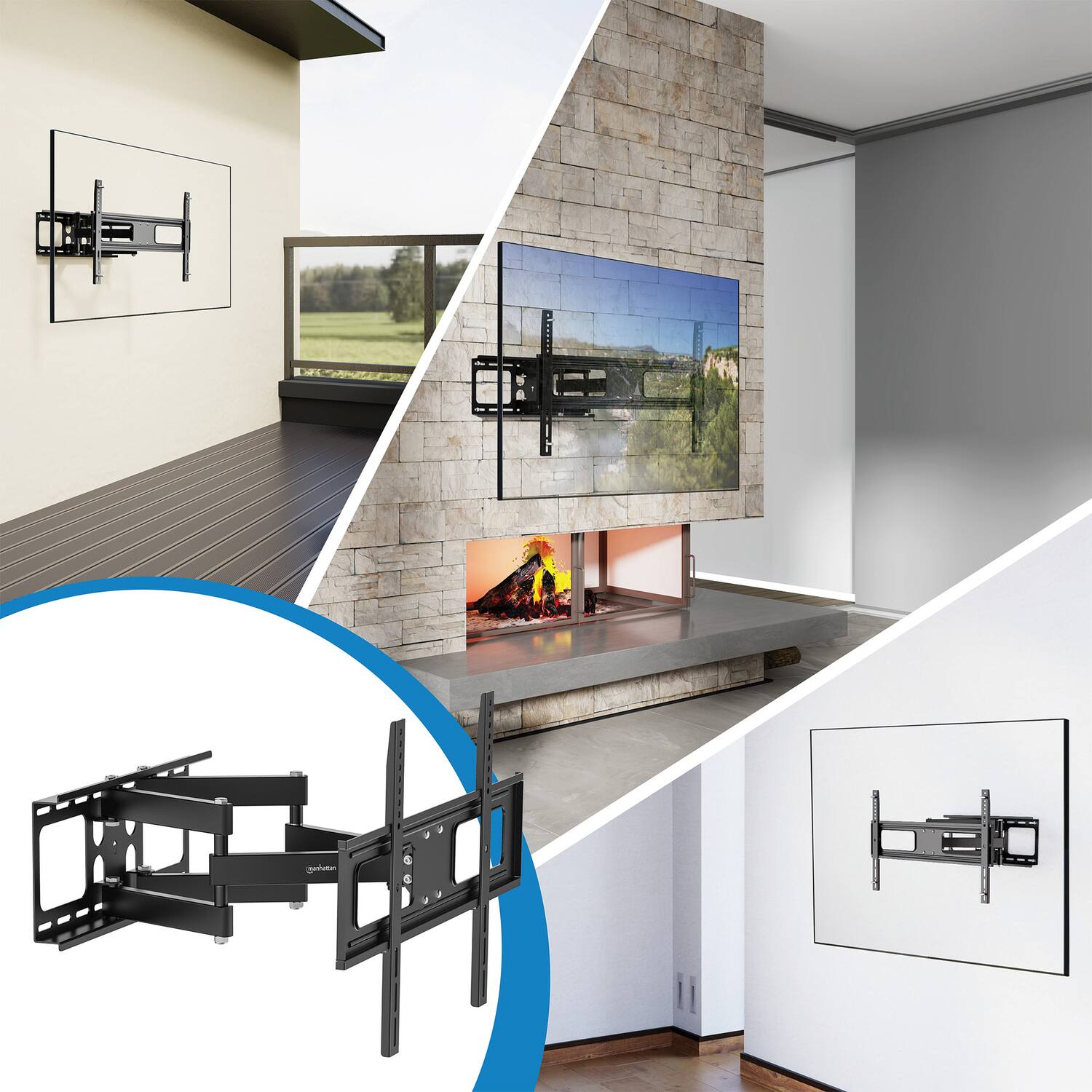 Alt View 3. Manhattan - Full-Motion TV Wall Mount for 37" to 86" TVs, 600 x 400 Max VESA, Holds up to 110 Lbs, Outdoor - Black.