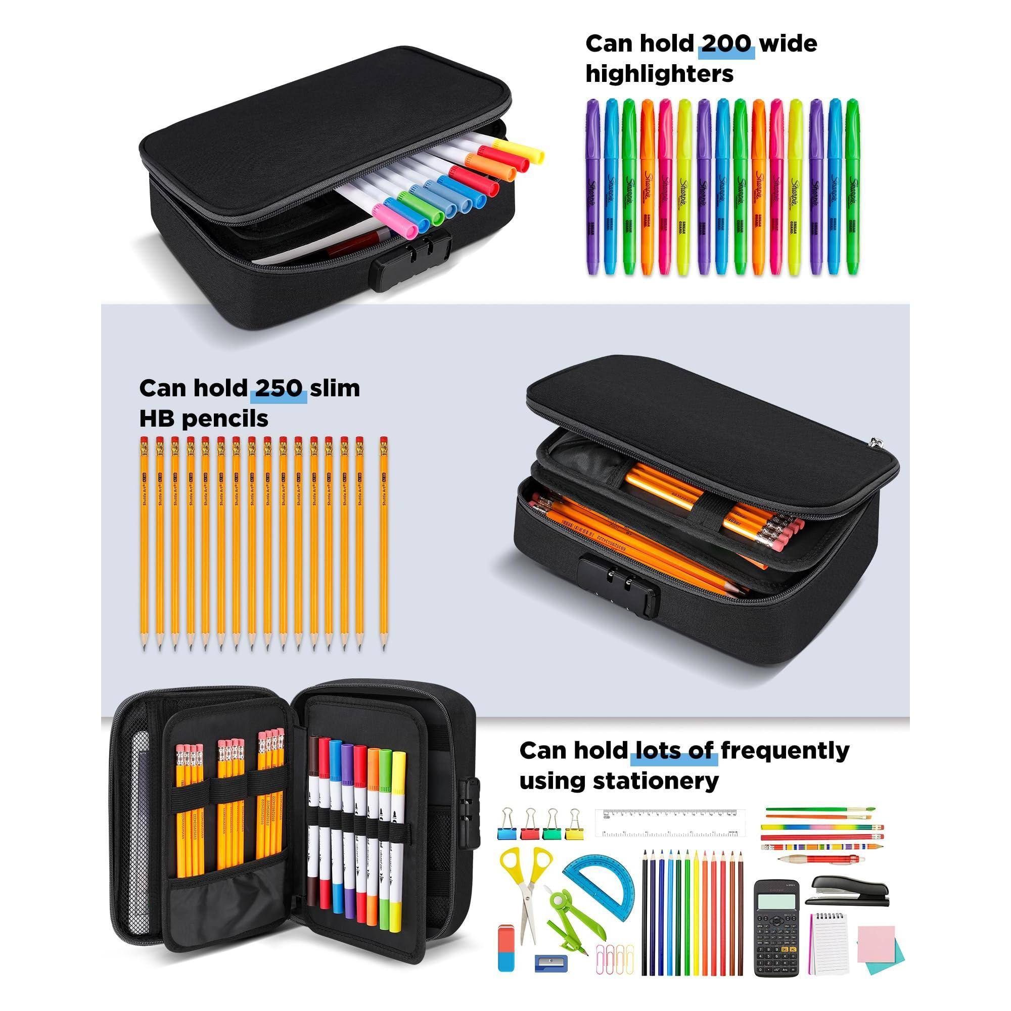 Can hold 200 wide highlighters

Can hold 250 slim HB pencils

Can hold lots of frequently using stationery