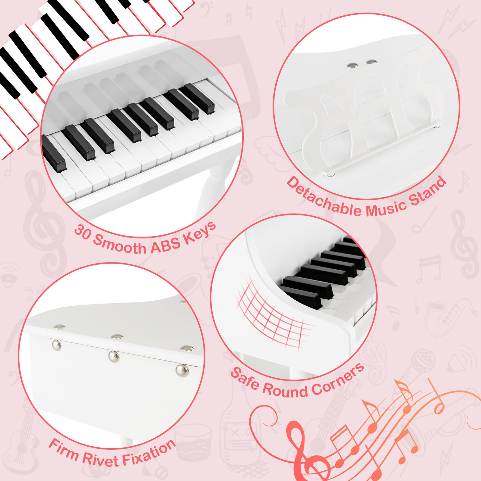 1. Detachable Stand Music 30 Keys Smooth ABS Safe Round Corners Firm Rivet Fixation