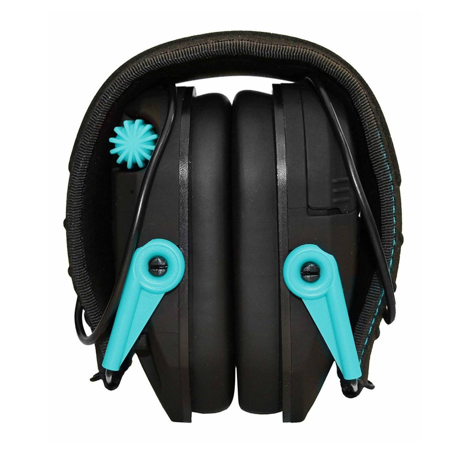 Back. Walkers - Walkers Razor Shooting Muffs (Black/Teal) (2 Pack) with Accessory - Black/Teal.