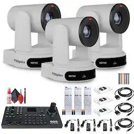 3 x PTZOptics Move 4K PTZ Camera with 30x Zoom (White) (PT30X-4K-WH-G3) + SuperJoy PTZ Controller