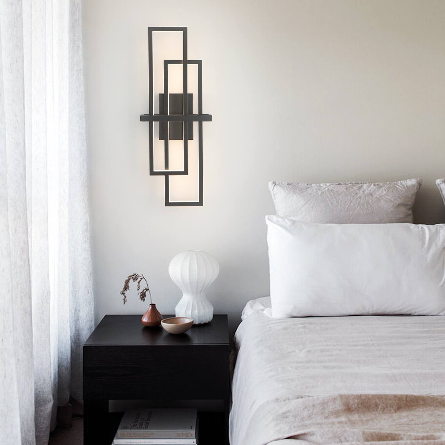 Angle. Umeiluce - 24" LED Flush-Mounted Wall Sconces Light Warm Light Switch Dimmable Hardwired - Matte Black.
