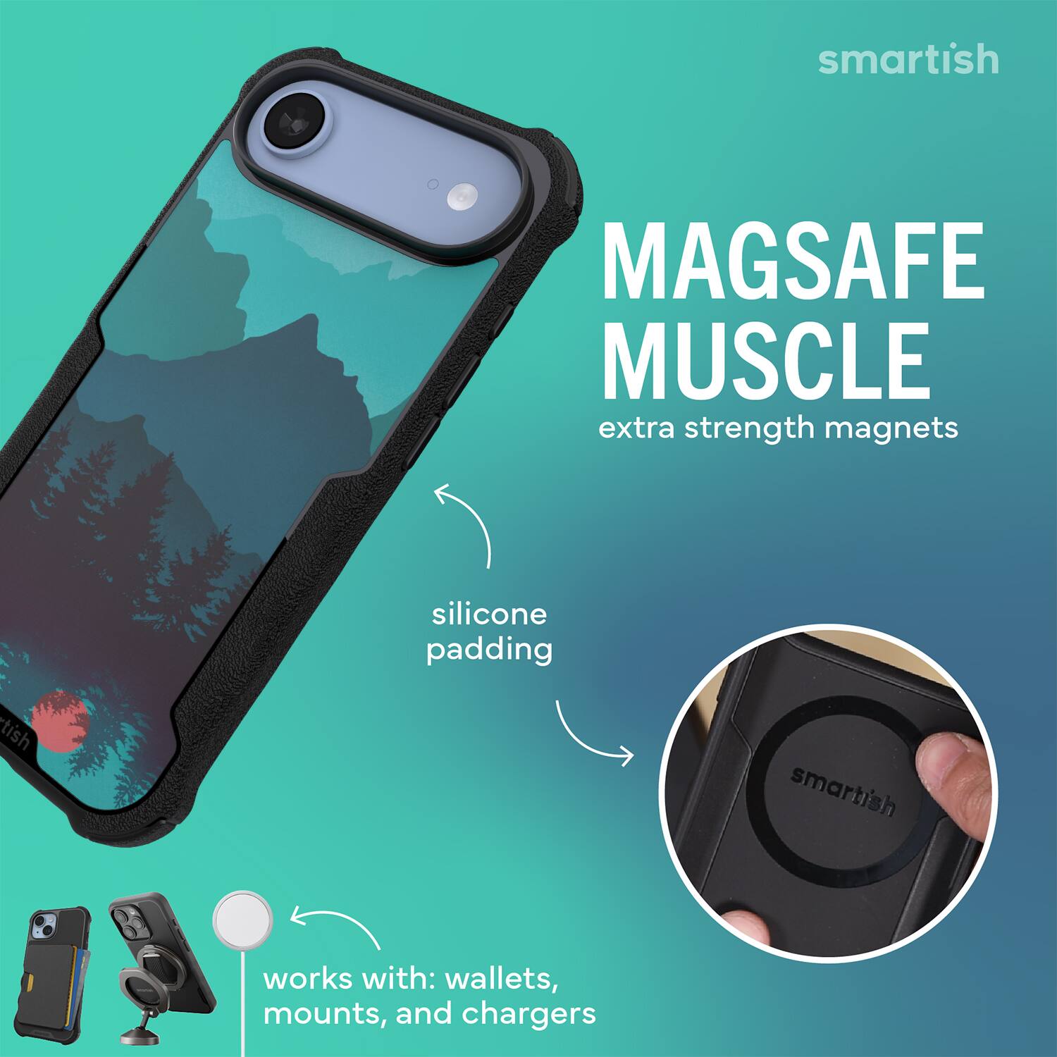 smartish MAGSAFE MUSCLE extra strength magnets silicone padding -tish smartish works with: wallets, mounts, and chargers