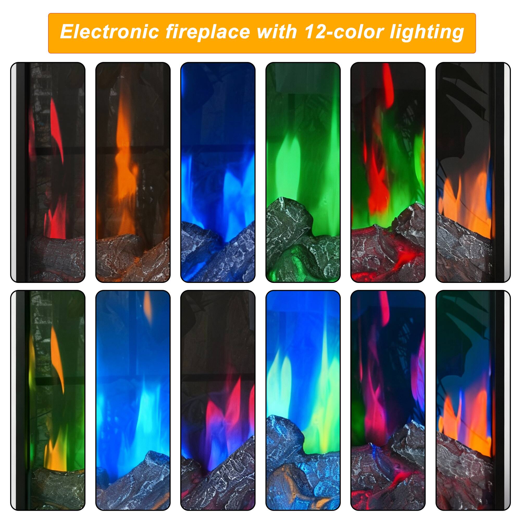 Electronic fireplace with 12-color lighting