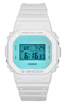 Casio - G-Shock Quartz DW-5600TL-7 Digital White Resin Strap Men's Watch 200M - White, Blue