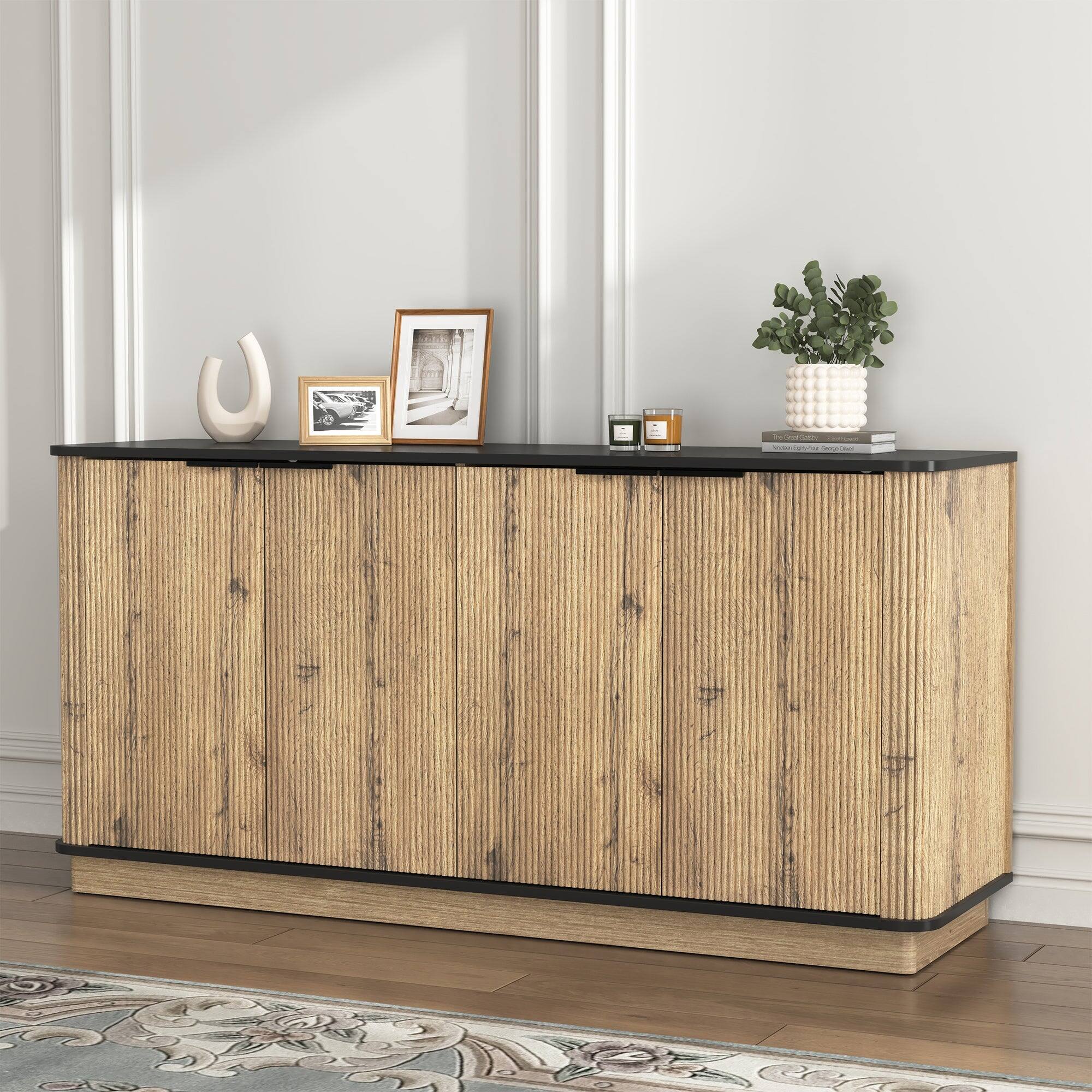 Alt View 8. Boyel Living - Multi Functional MDF Sideboard TV Stand with Metal Rounded Corners Tableware Storage Cabinet - Black.