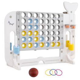 Costway - Jumbo Connect Four Game with Ring-toss Basketball Golf Club & Balls 2 Cups Holders - Gray