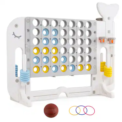 Front. Costway - Costway Jumbo Connect Four Game with Ring-toss Basketball Golf Club & Balls 2 Cups Holders - Gray.