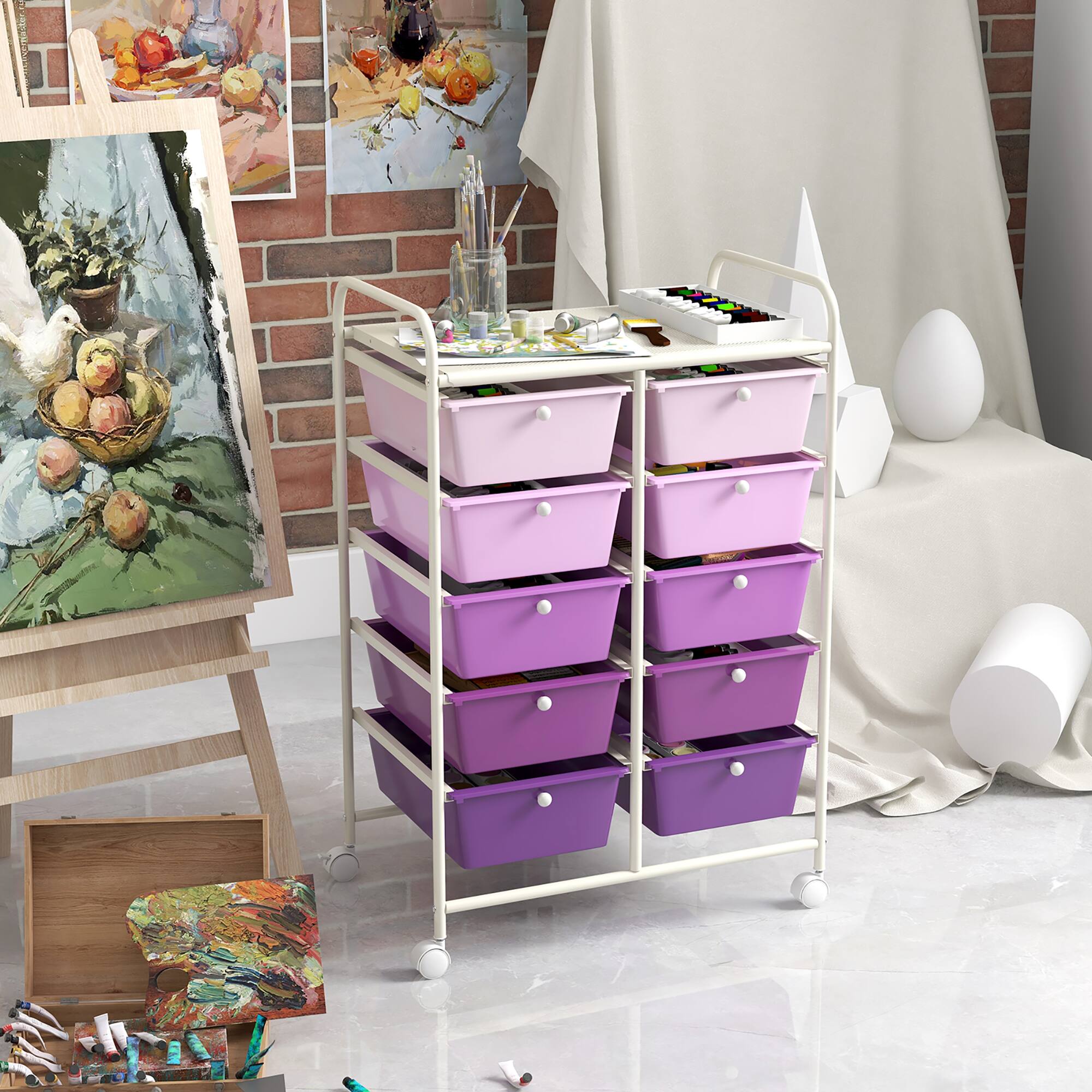 Alt View 4. Gymax - Gymax 10-Drawer Storage Cart Utility Rolling Trolley Kitchen Organizer Purple - Purple.