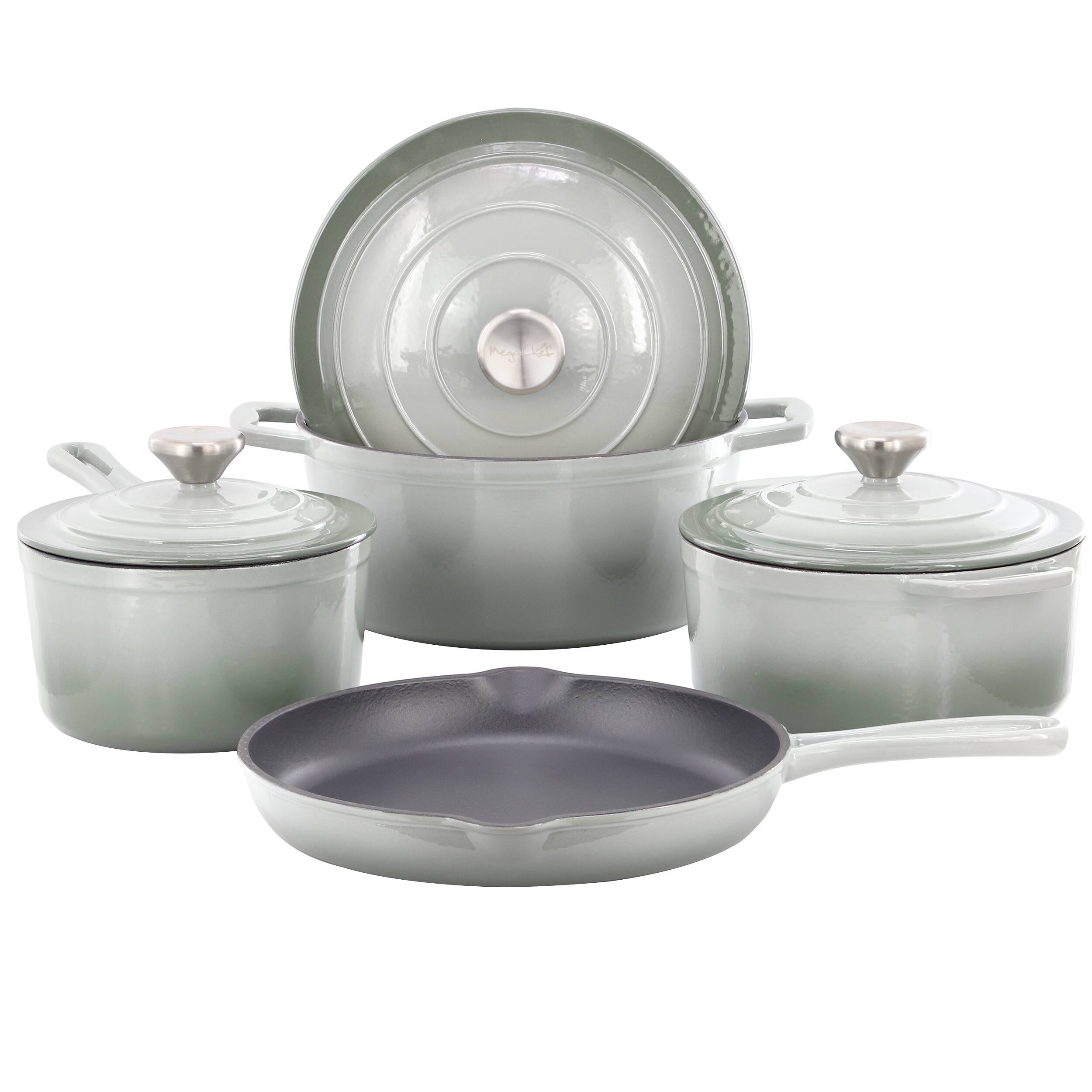 Alt View 7. Mega Chef - MegaChef 7 Piece Enameled Cast Iron Cookware Set in Gray - Gray.