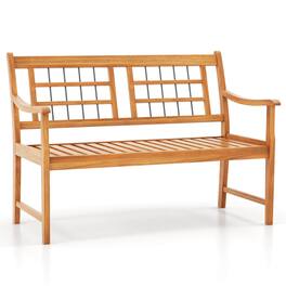Costway - Outdoor Acacia Wood Bench 2-Person Patio Bench with Slatted Seat & Backrest - Natural