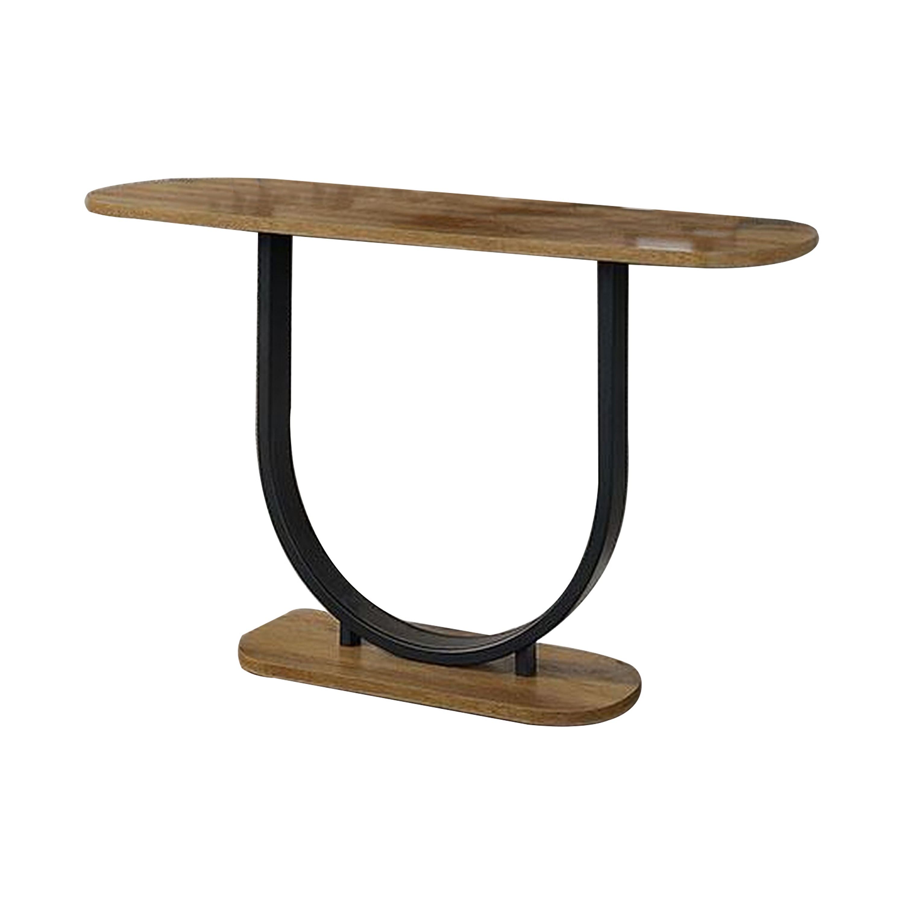 Manhattan Lane - Obin 47 Inch Sofa Table, Rustic Oak Brown MDF, Black U Shape Steel Base - Black, Brown