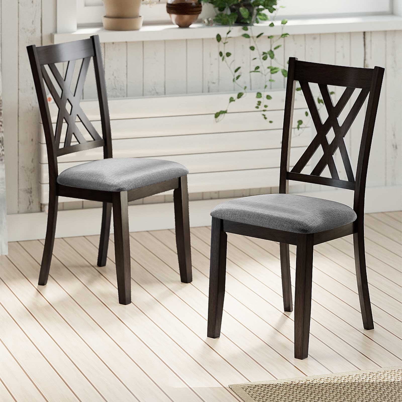 Alt View 1. Costway - Costway 4 PCS Linen Fabric Upholstered Kitchen Armless Chairs with Rubber Wood Frame - Gray.