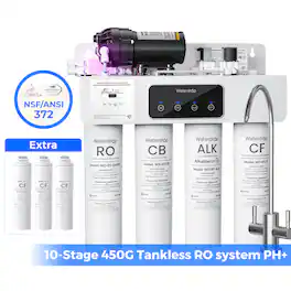 Waterdrop - WD-T4-A Alkaline pH+ Reverse Osmosis Water Filter, extra 3 RTCF Filters - White