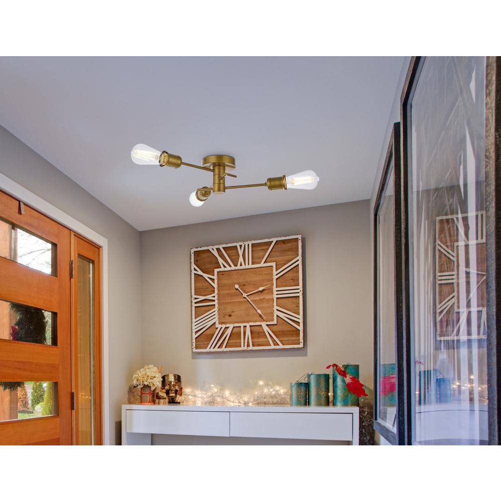 Back. Living District - Xavier 3 lights flush mount in brass - Brass.