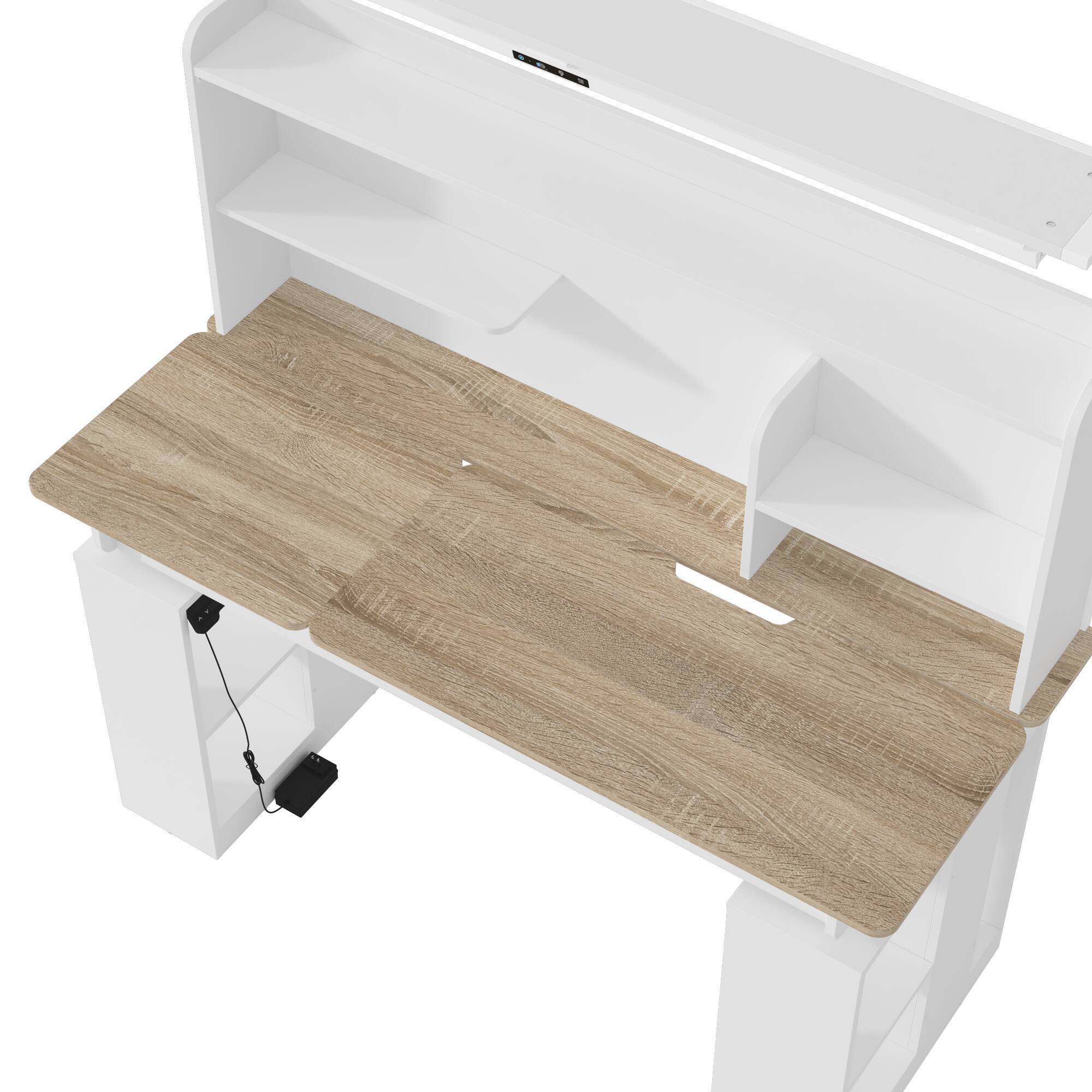 Alt View 5. Famapy - Electric Standing Desk with Flip-Up Desktop, LED Eye-Care Light, Storage, 170 LBS, 29.8"-45.3", Study Workstation - White & Wooden.