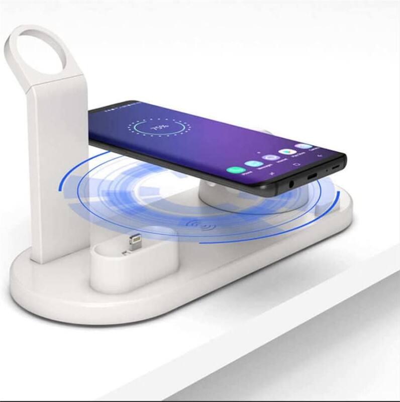 Back. RISOKEYS - 15W 3-in-2 Wireless Charger - iPhone, Watch, AirPods Charging Dock, Wireless Charging Stand - White.
