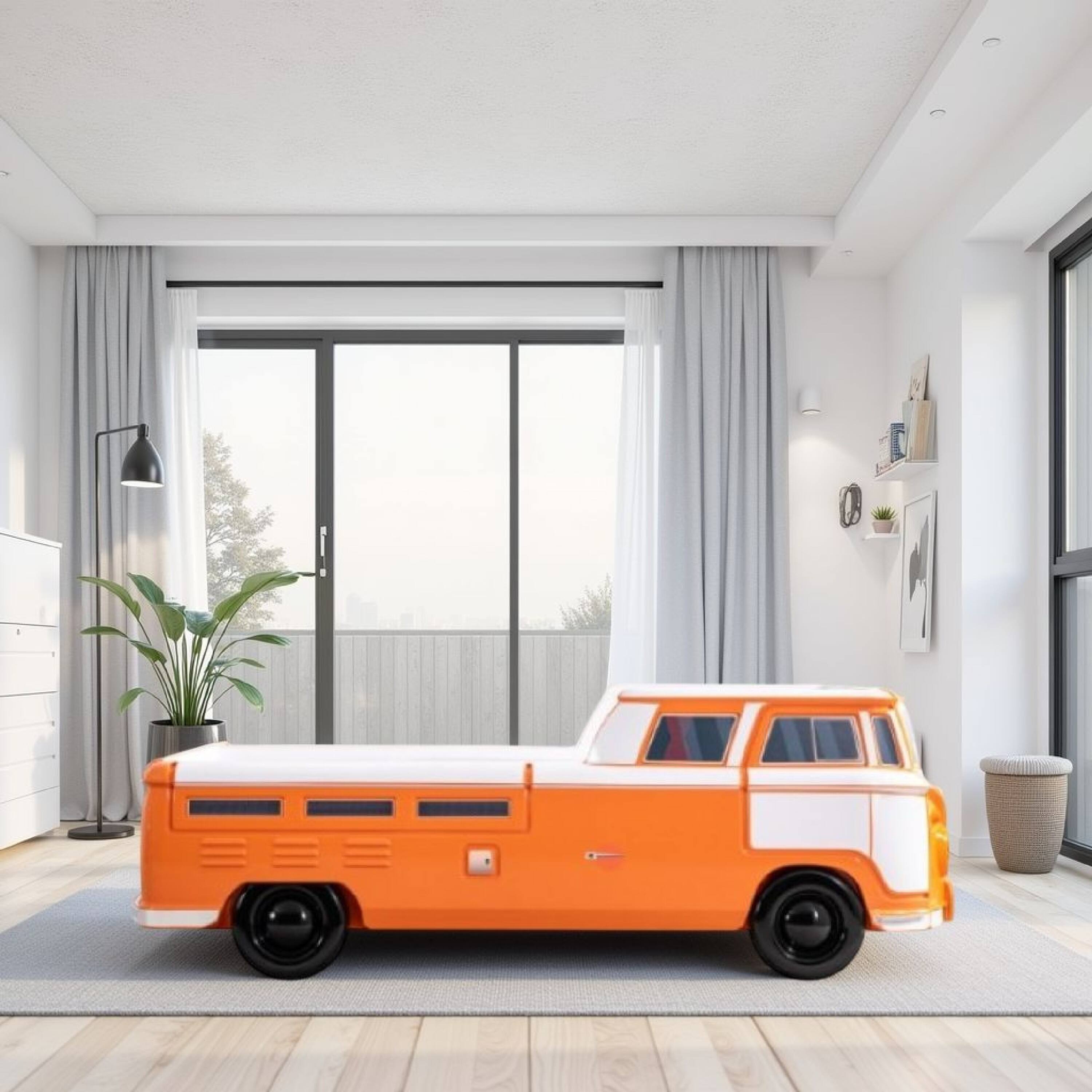 Alt View 5. Manhattan Lane - Xiel Bus Twin Bed, Peace Sign, LED Lights and Sound Effects - Orange.