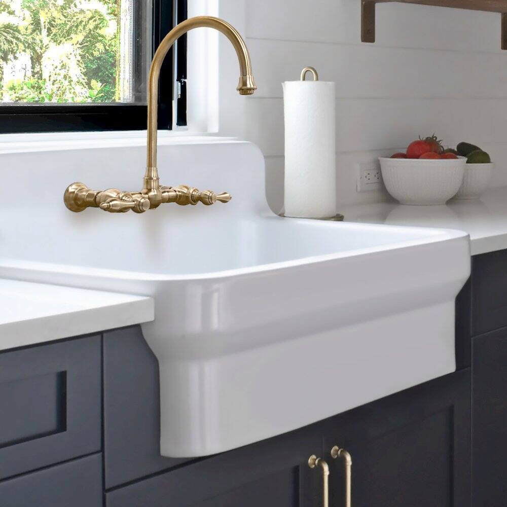 Alt View 1. Whitehaus - Old Fashioned Country Fireclay Utility Sink with High Backsplash - White.