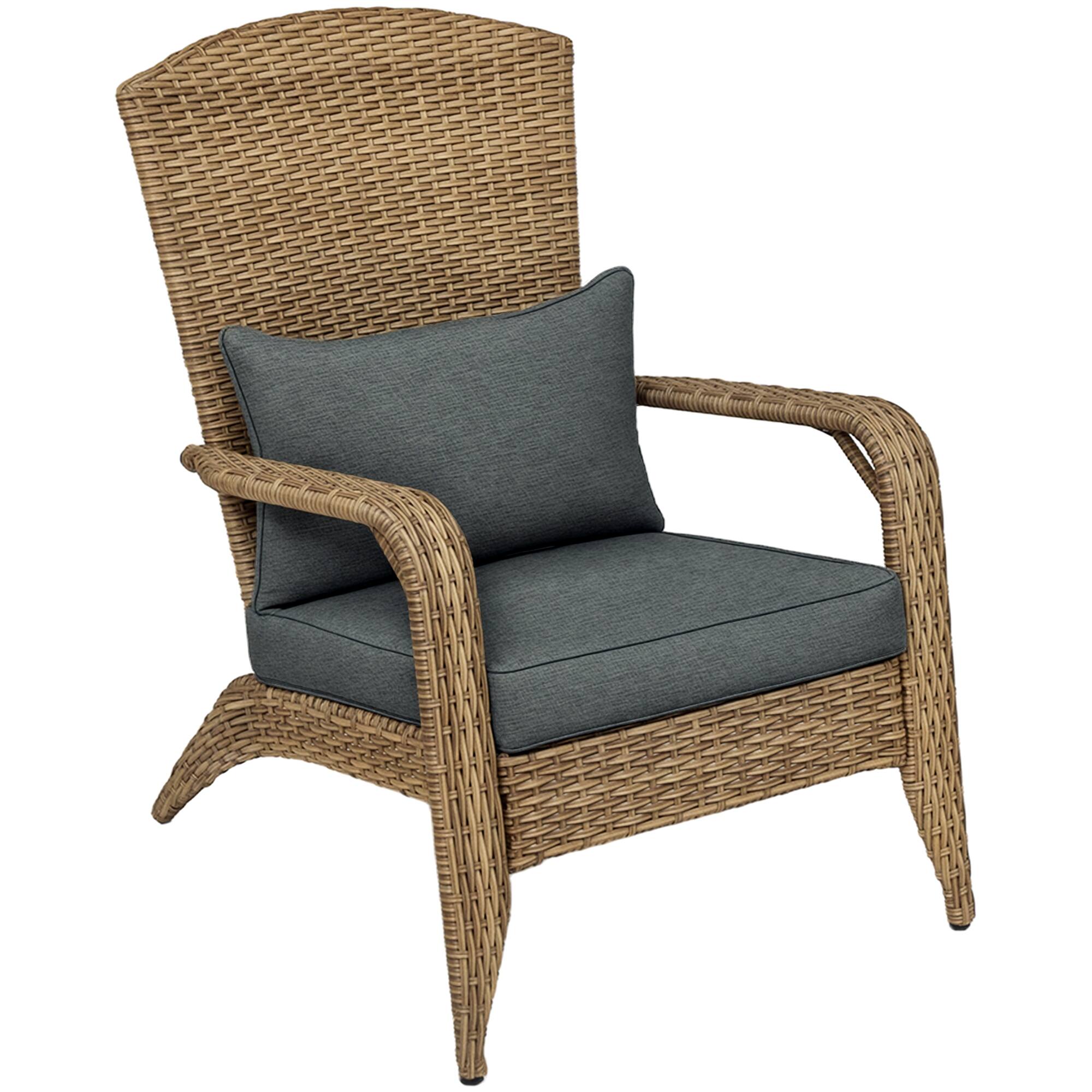 Outsunny - Patio Wicker Adirondack Chair, Outdoor All-Weather Rattan Fire Pit Chair with Soft Cushions - Charcoal Gray