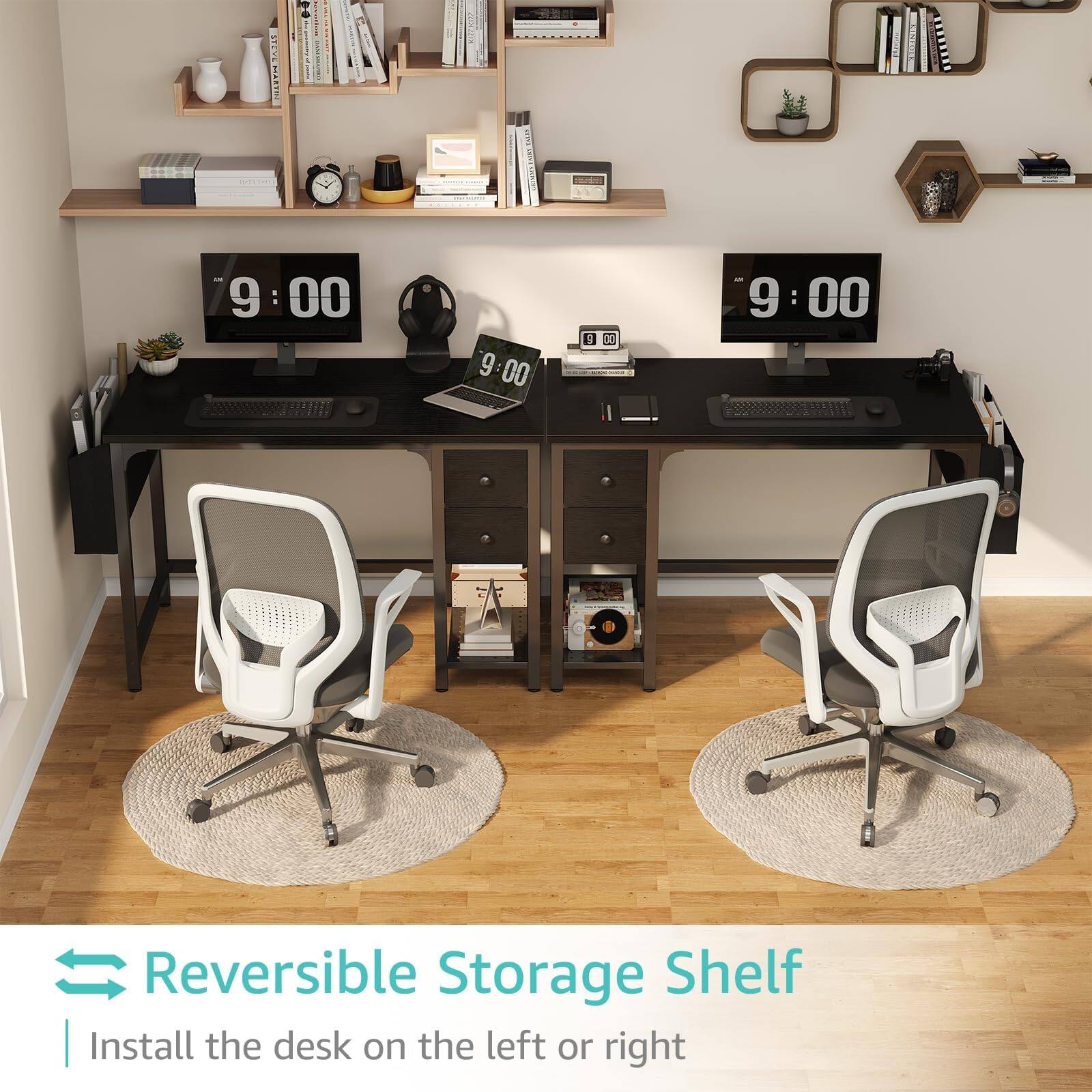 Reversible Storage Shelf  
Install the desk on the left or right