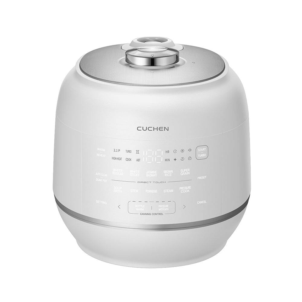 CUCHEN WARM 2.1L TURBO REHEAT HIGH-HEAT COOK ABT HR MIN. O START TURBO WHITE WHITE JASMINE BROWN SUPER ALTO CLEAN REGULAR STICKY BASMATI RICE GRAIN PRESET SOAK POT DInaCY TOUCH SOUP PRESSURE BROTH STEW PORRIDGE STEAM COOK SETTING BOTTLE PRESSURE VOLT | ninoani CANNING CONTROL CANCEL