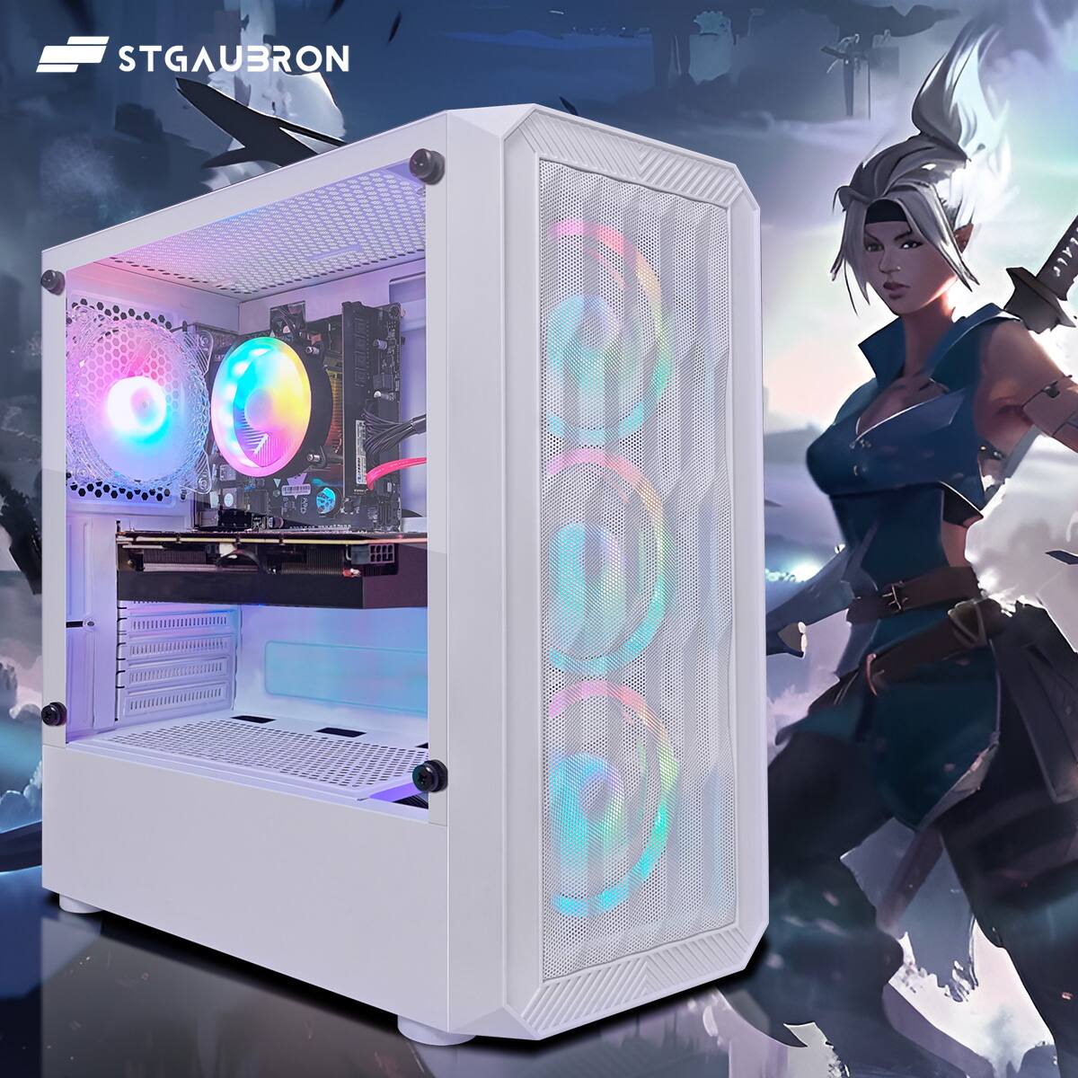 白ゲーミングPC/i5 9400f/GTX1660s FPS快適プレイ可能 STGAubron Gaming PC Computer Desktop, Intel Core i5 9400F up to