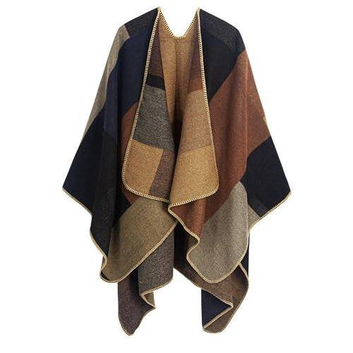 Front. Pacoar Cade - Women's Printed Shawl Wrap Fashionable Open Front Poncho Cape Gift For Women 【EXTRA SURPRISE】 poncho cape for women, - A-a Brown Black.