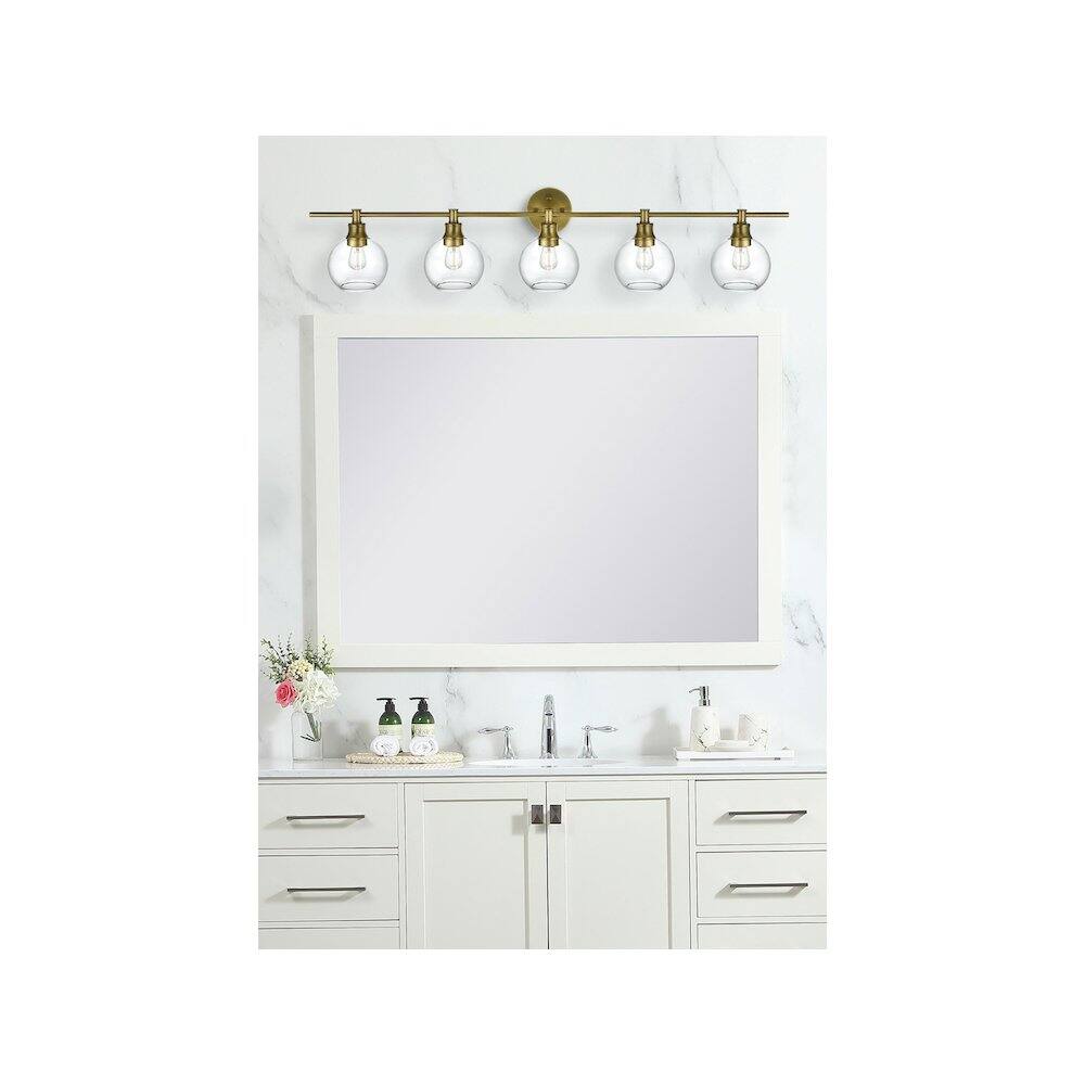Alt View 4. Living District - Collier 5 Light Satin Gold and Clear Glass Wall Sconce - Satin Gold.