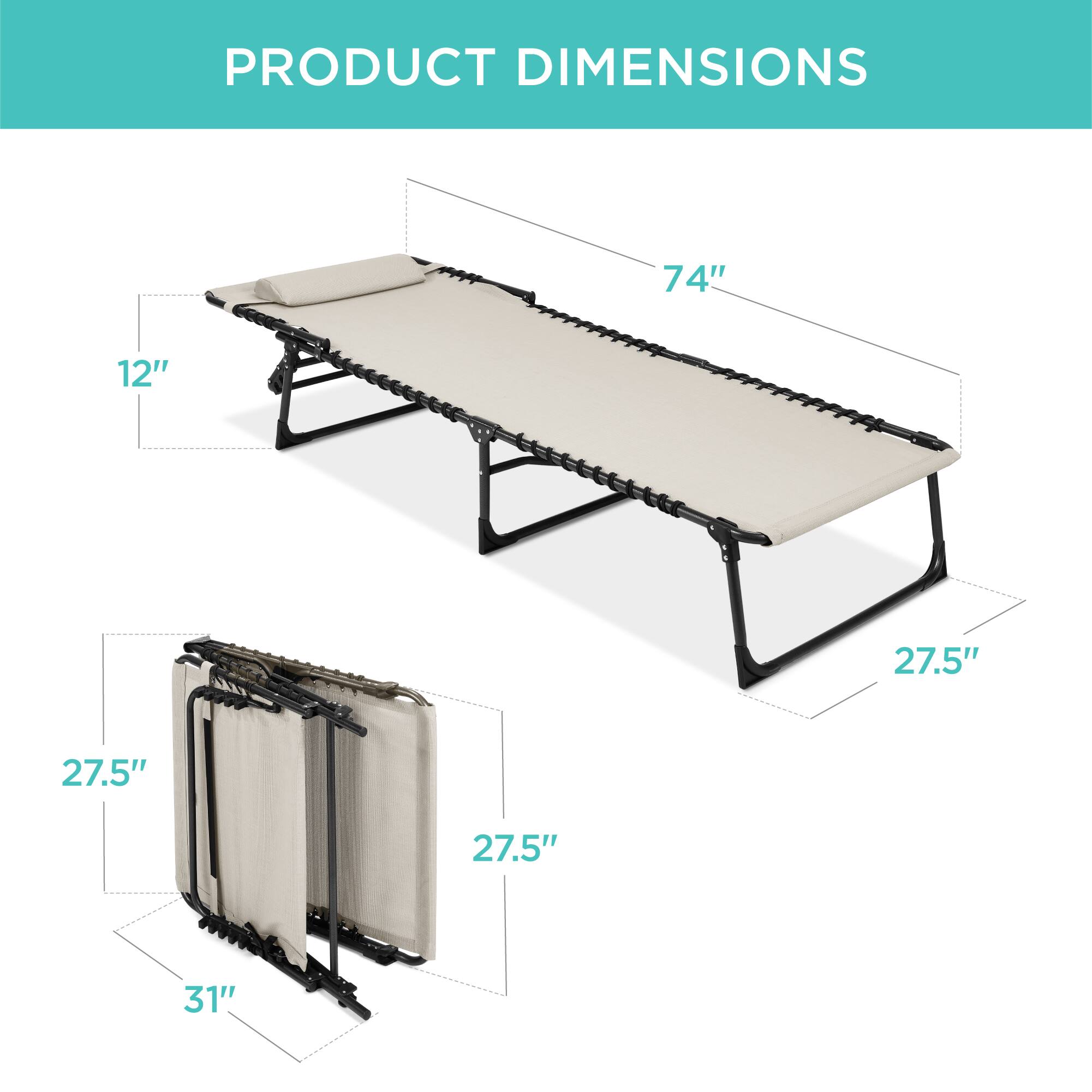 PRODUCT DIMENSIONS

74" x 12" x 27.5" x 27.5" x 27.5" x 31"