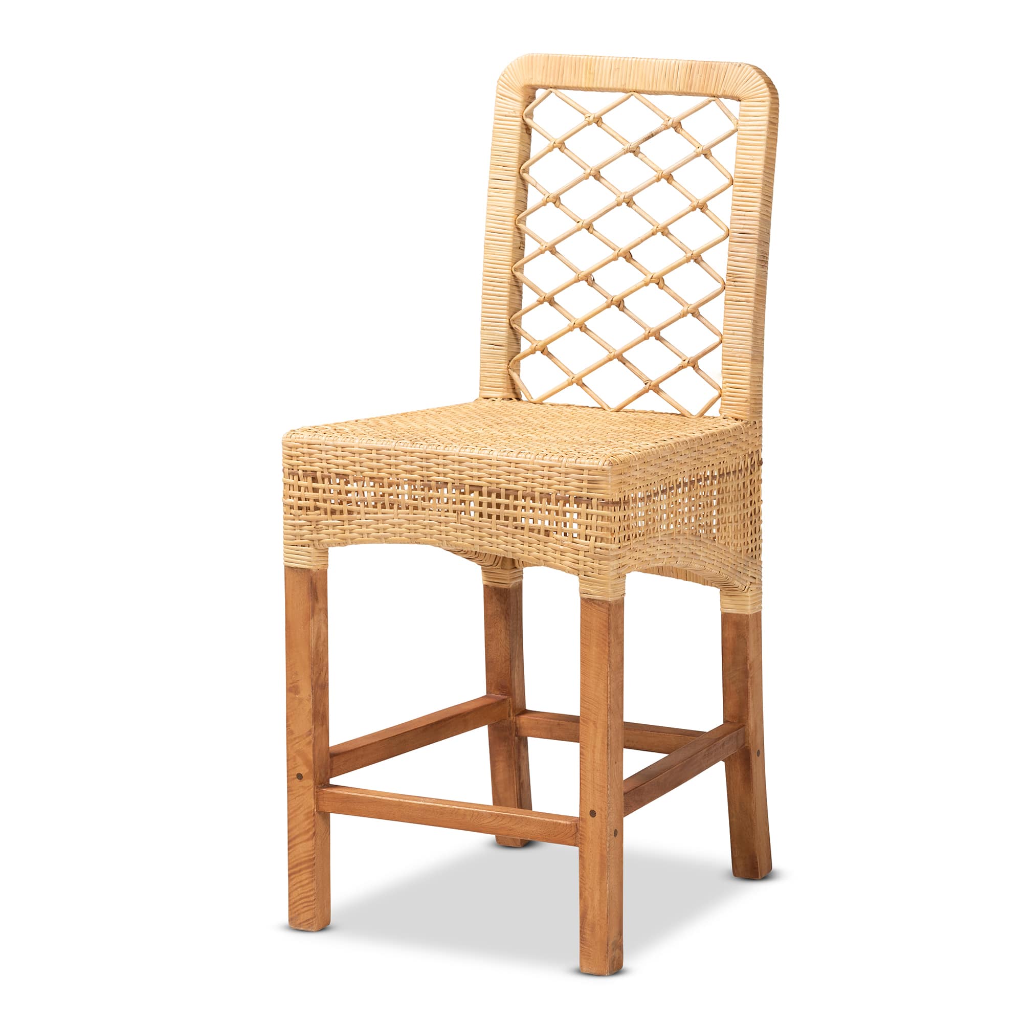 bali & pari - Moscow Modern Bohemian Natural Rattan and Walnut Mahogany Wood Counter Stool - Natural Brown/Walnut Brown price history on PriceWatchPro