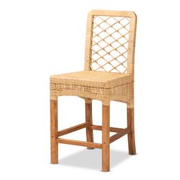 bali & pari - Moscow Modern Bohemian Natural Rattan and Walnut Mahogany Wood Counter Stool - Natural Brown/Walnut Brown